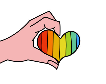 A hand holding heart. Colorful element in a bold pop art style.のイラスト素材