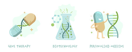 Biotechnology, genetic testing and gene therapy. Vector illustrationのイラスト素材
