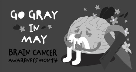 Cerebral carcinoma, adenocarcinoma national month. Malignant brain growth poster.のイラスト素材