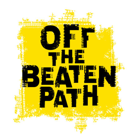 Off the beaten path. Tire track words made from unique letters.のイラスト素材