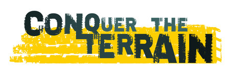 Conquer the terrain. Tire track words made from unique letters.