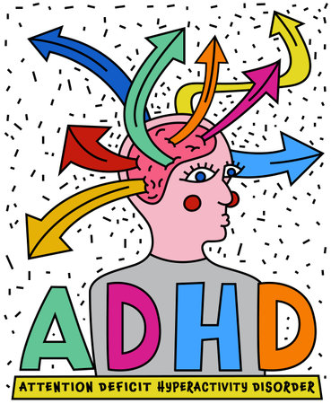 ADHD concept. Attention Deficit Hyperactivity Disorder web banner.のイラスト素材