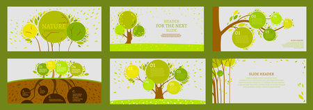 Colorful presentation set with a summer tree. Ecology, biology, sustainability conceptのイラスト素材