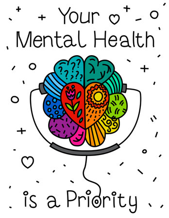 Your mental health is a priority. Vertical inspirational wall art.のイラスト素材