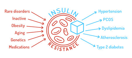 Insulin resistance causes and effects banner.のイラスト素材