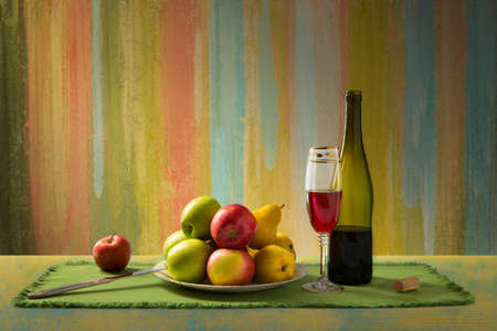 Still life with fruit and wine.の写真素材