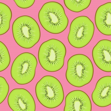 Seamless pattern with slices of juicy kiwi on the pink backgroundのイラスト素材