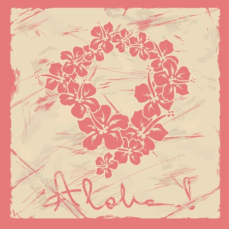 Illustration of Hawaiian flower garland on a retro backgroundのイラスト素材