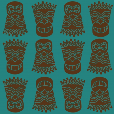 Carved Polynesian Tiki totem seamless patternのイラスト素材