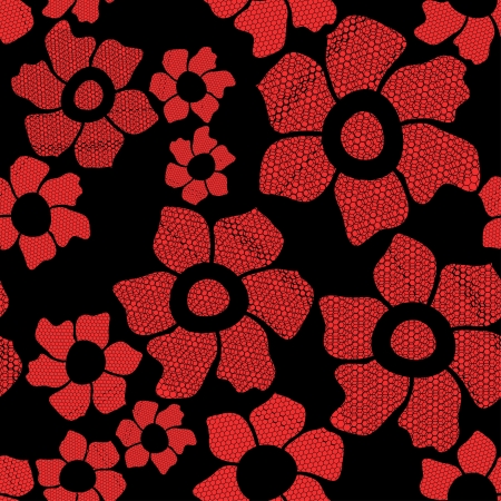 Vintage seamless pattern of lace flowers on a black backgroundのイラスト素材