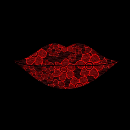 Red floral lacy lips on a black backgroundのイラスト素材