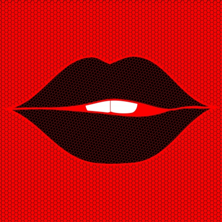 Black woman sexy lips on a lacy red backgroundのイラスト素材
