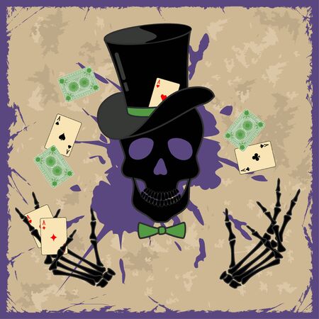 Retro background with skull and playing cardsのイラスト素材