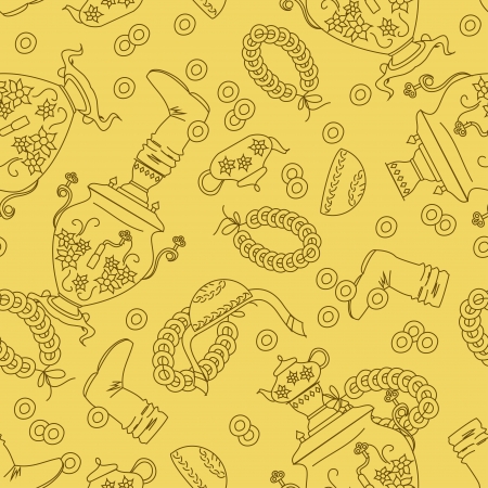 Seamless pattern of Russian samovar and tea stuffのイラスト素材