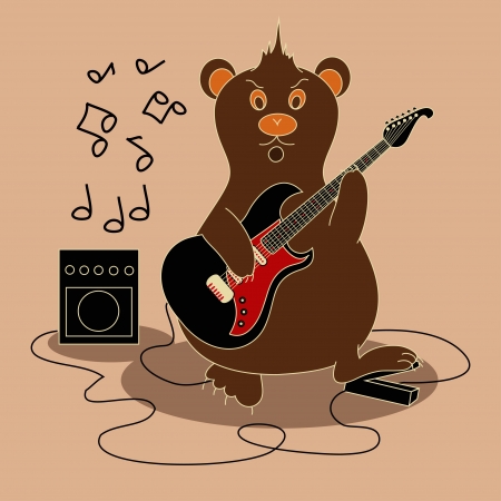 Music flyer or background with bear playing the guitar and singingのイラスト素材