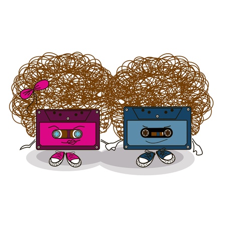 Stylized cartoon comic cassette tape backgroundのイラスト素材