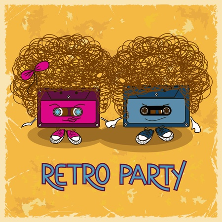 Music flyer with comic cassette tapes on a retro backgroundのイラスト素材