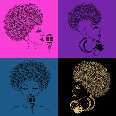 Isolated singer icon with musical notes hair on the bright colorful backgroundのイラスト素材