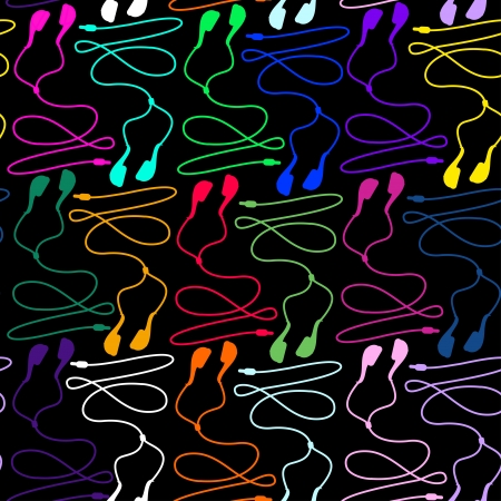 Seamless pattern of colorful earphones on a black backgroundのイラスト素材
