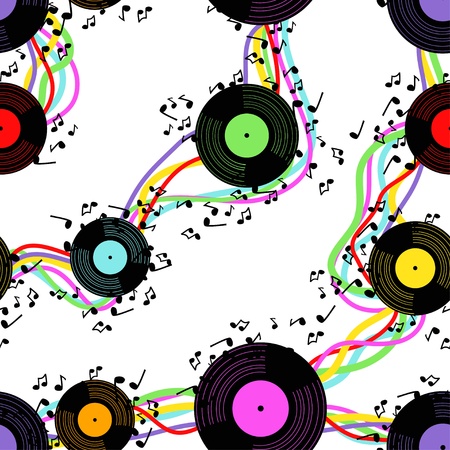 Seamless pattern of colorful vinyl discs on a white backgroundのイラスト素材