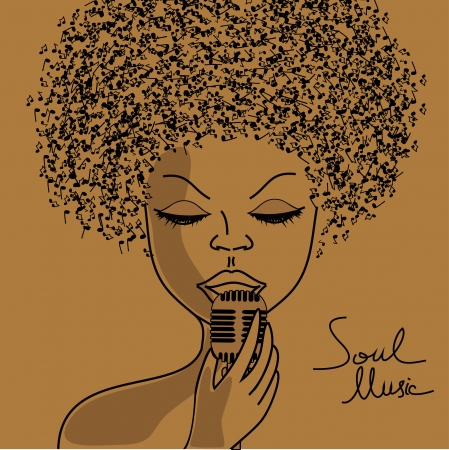 Singer silhouette with musical notes hair backgroundのイラスト素材