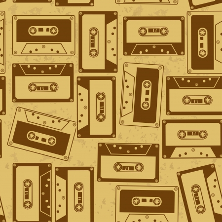 Vintage seamless pattern of audio cassettesのイラスト素材