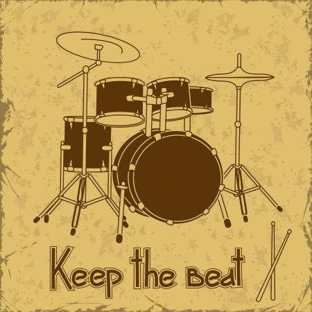 Illustration of drum set on a vintage backgroundのイラスト素材