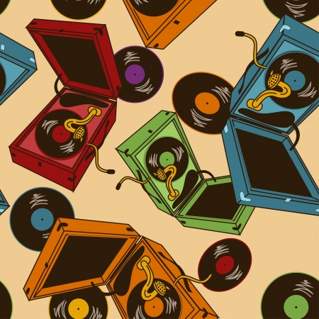 Colorful seamlees pattern of gramophonesのイラスト素材