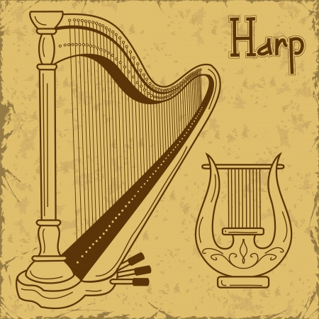 Vintage illustration of isolated harp and lyreのイラスト素材