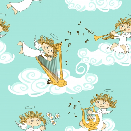 Seamless pattern of funny cartoon band of angelsのイラスト素材