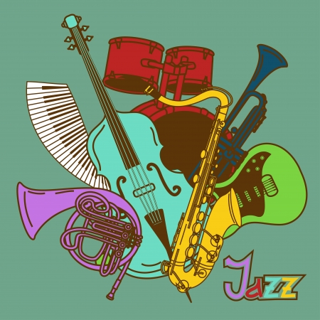 Background with colorful musical instrumentsのイラスト素材