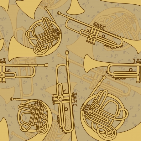 Vintage seamless pattern of trumpetsのイラスト素材