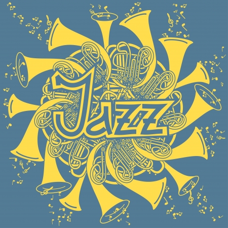 Music background or invitation with cartoon trumpetsのイラスト素材