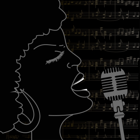 Portrait of emotionally singing womanのイラスト素材