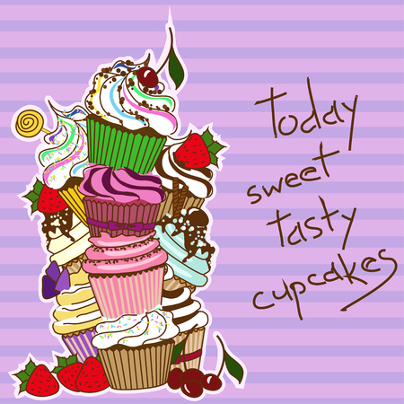 Background with sweet delicious cupcakesのイラスト素材