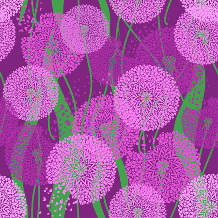 Seamless pattern of purple dandelionsのイラスト素材