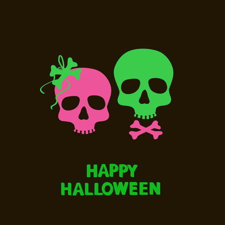 Halloween card with funny skulls of boy and girlのイラスト素材