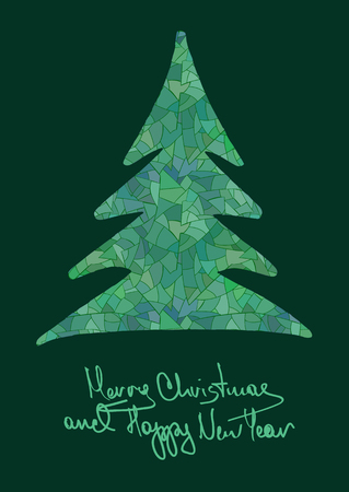 Illustration with mosaic Christmas tree and greeting textのイラスト素材