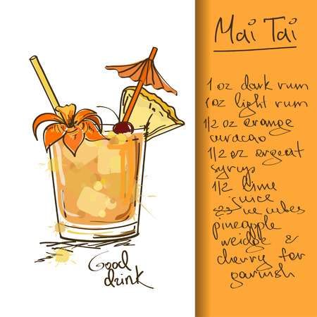 Illustration with hand drawn Mai Tai cocktailのイラスト素材