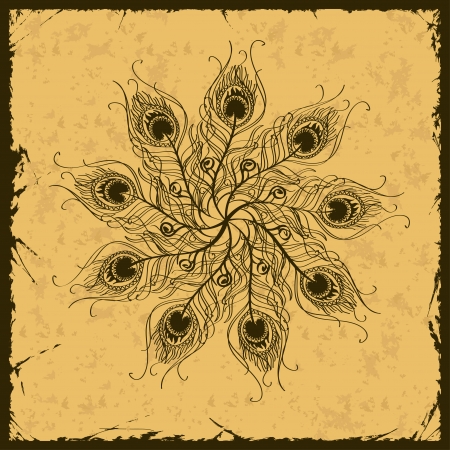 Illustration with vintage peacock feathers decorationのイラスト素材