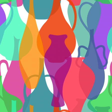 Seamless pattern of colorful vases and ewersのイラスト素材