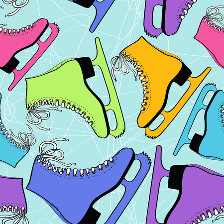 Seamless pattern of colorful skates on a ice rink backgroundのイラスト素材