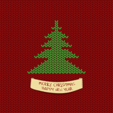 Christmas and New Year knitting card with tree and greeting labelのイラスト素材