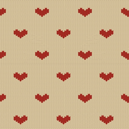 Seamless knitted pattern with red heartsのイラスト素材