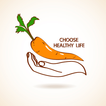 Illustration of isolated human hand holding carrot. Concept of healthy lifeのイラスト素材
