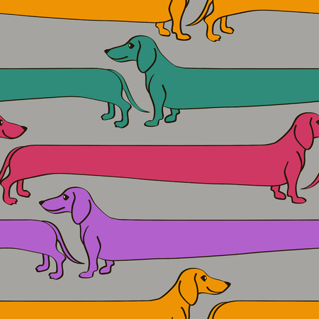 Seamless pattern with funny cartoon long Dachshund dogs のイラスト素材
