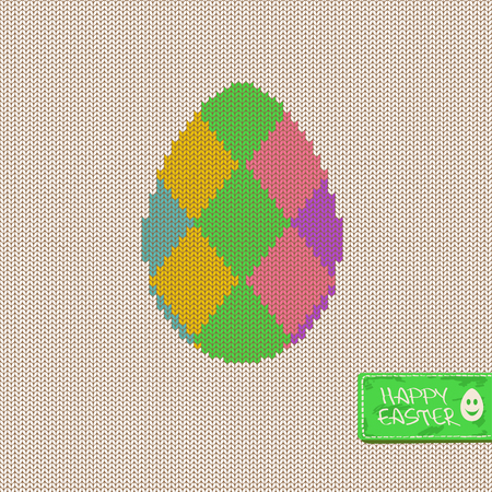 Easter greeting card with ornament egg on a knitted patternのイラスト素材