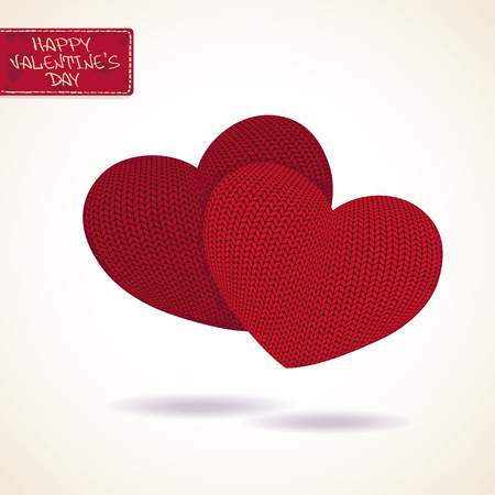 Valentine's greeting card with two volume red knitted heartsのイラスト素材