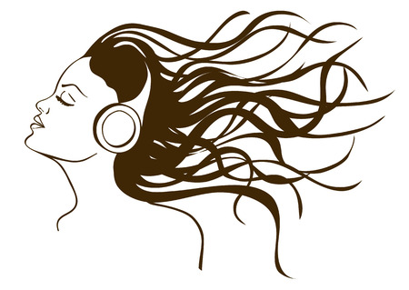 Illustration with isolated portrait of girl listening to music in headphonesのイラスト素材