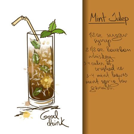 Illustration with hand drawn cartoon Mint Julep cocktailのイラスト素材